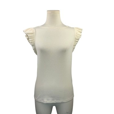 J. Crew Womens White Ruffle Sleeve Ribbed Top Size M