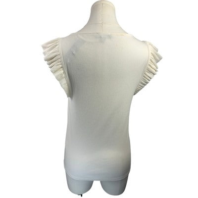 J. Crew Womens White Ruffle Sleeve Ribbed Top Size M