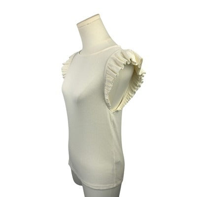 J. Crew Womens White Ruffle Sleeve Ribbed Top Size M