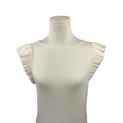J. Crew Womens White Ruffle Sleeve Ribbed Top Size M