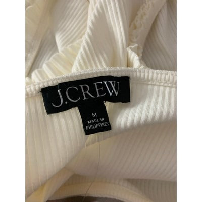 J. Crew Womens White Ruffle Sleeve Ribbed Top Size M
