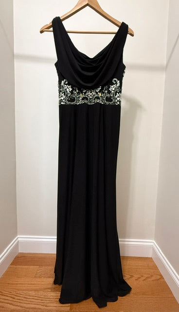 Black Ruched Metallic Jewel Evening Gown Fits Sz4–8