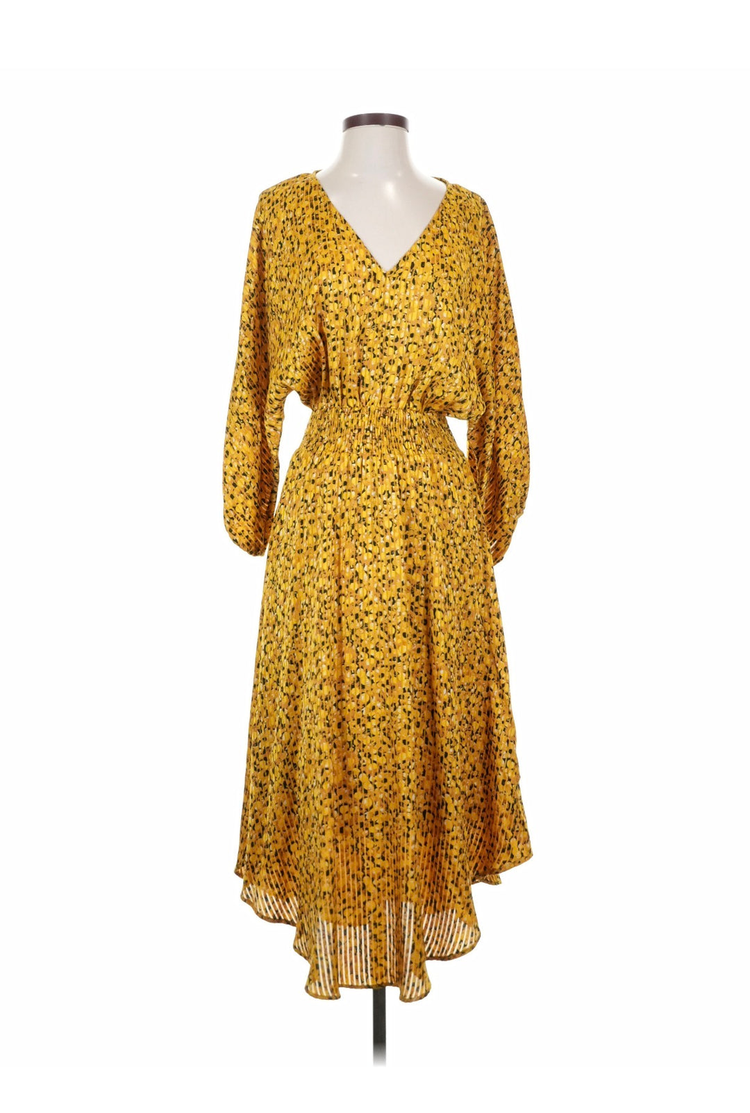 Anthropologie Yellow Floral Springtime Boho Party V-neck long Dress Size S