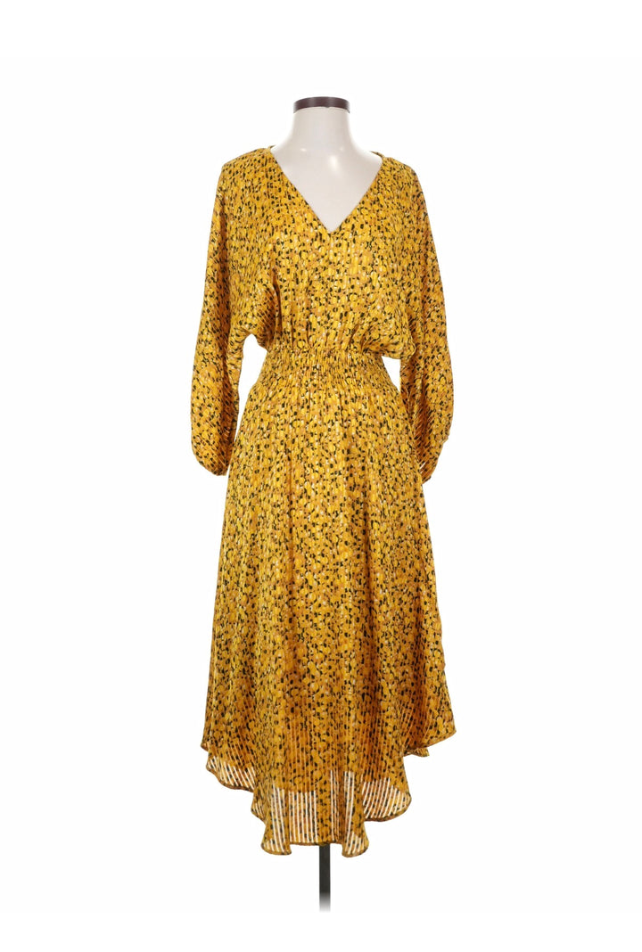 Anthropologie Yellow Floral Springtime Boho Party V-neck long Dress Size S