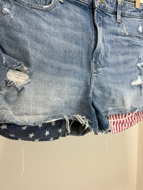 Old Navy O.G. High Rise Shorts Distressed Flag Pocket Lining Sz14/33
