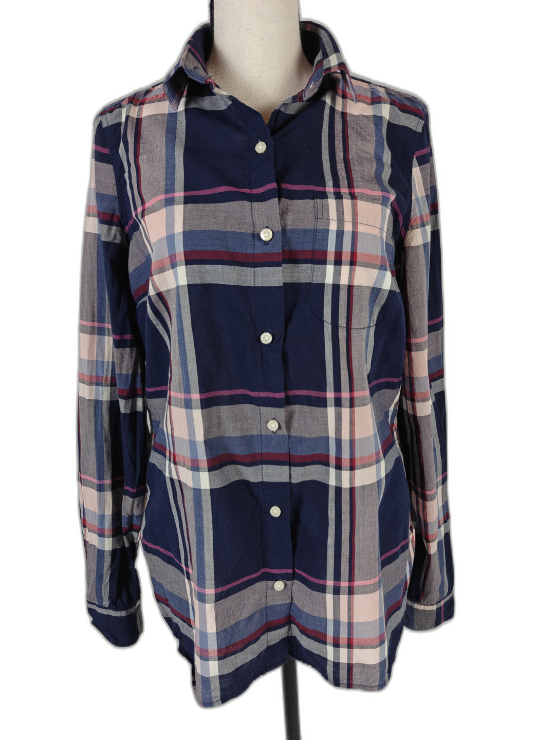 Womens Old Navy Button Down Shirt Blue Plaid Size S Tall