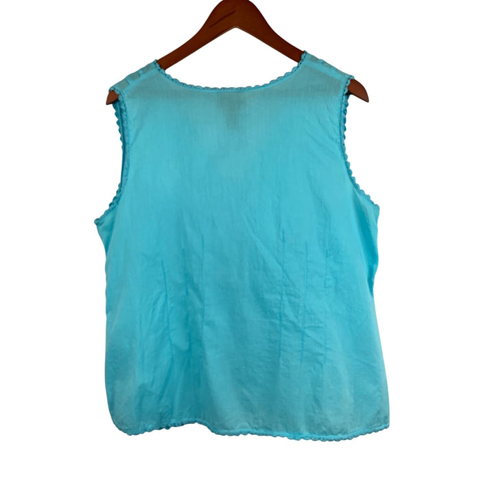 Avenue Womens Plus Size 14/16 Blue Sleeveless Cotton Top With Lace Trim