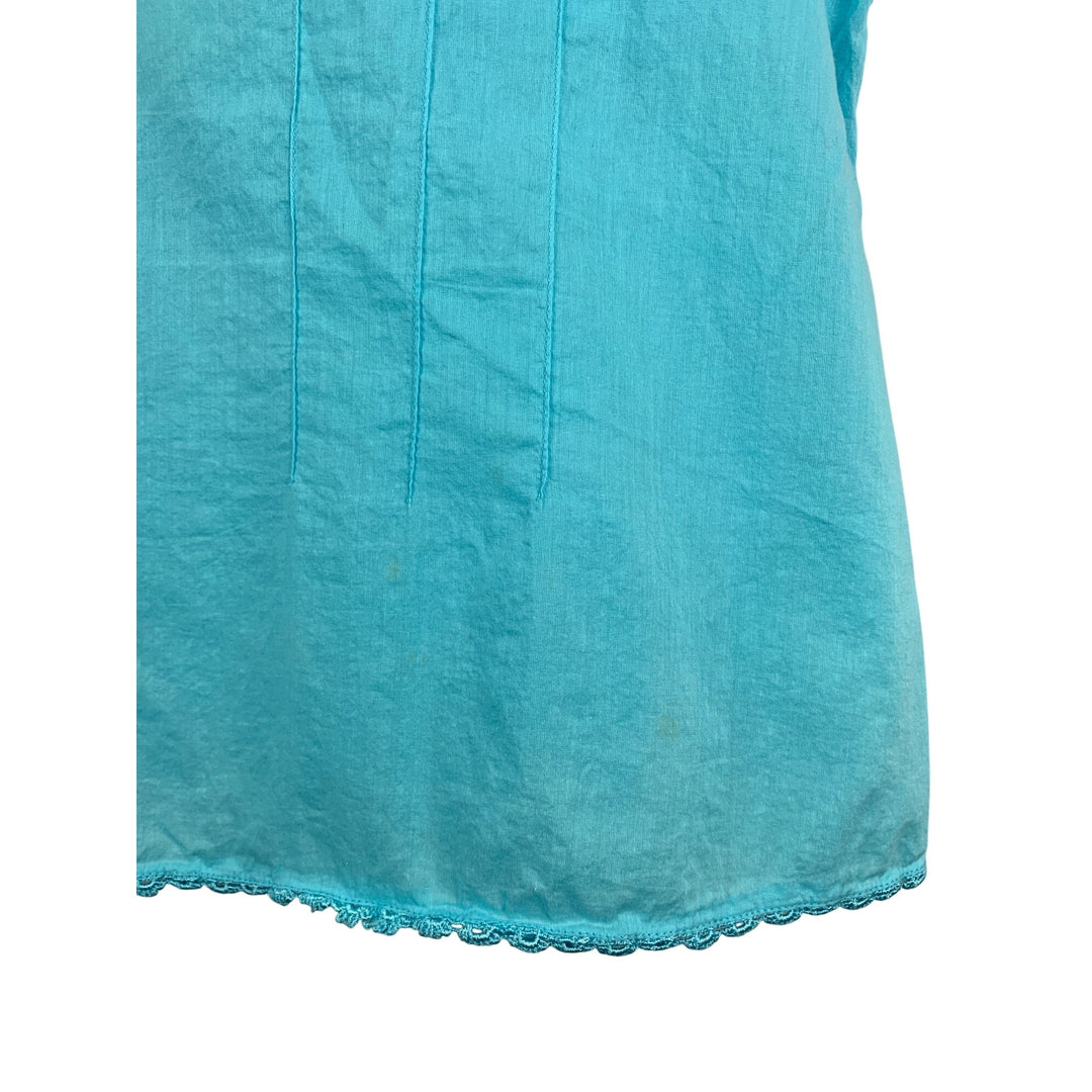 Avenue Womens Plus Size 14/16 Blue Sleeveless Cotton Top With Lace Trim