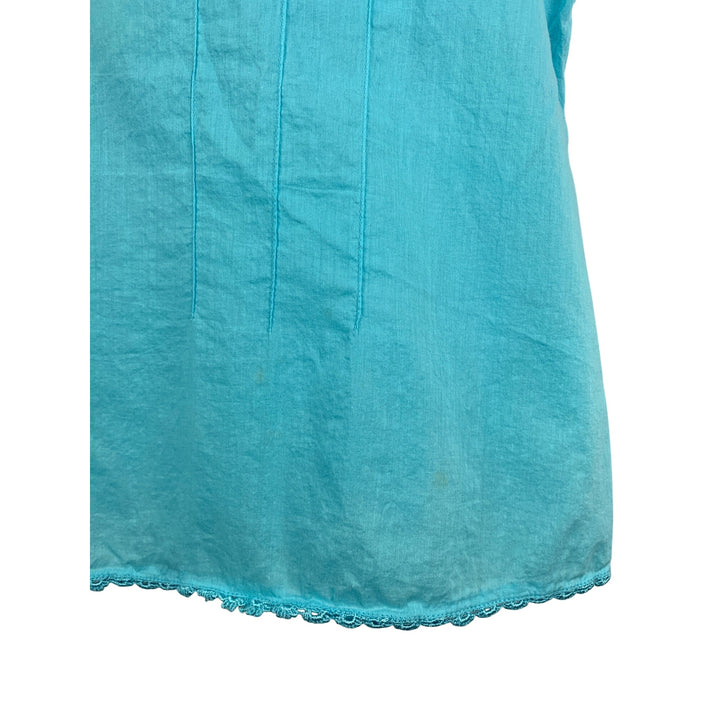 Avenue Womens Plus Size 14/16 Blue Sleeveless Cotton Top With Lace Trim