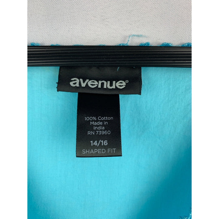 Avenue Womens Plus Size 14/16 Blue Sleeveless Cotton Top With Lace Trim