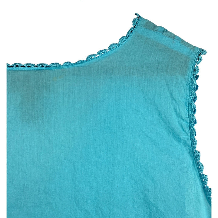 Avenue Womens Plus Size 14/16 Blue Sleeveless Cotton Top With Lace Trim