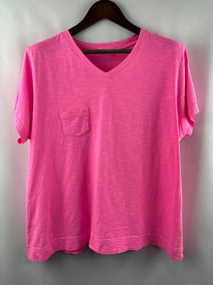 Women’s Fresh Produce Size 2X Highlighter Pink V-Neck Shirt