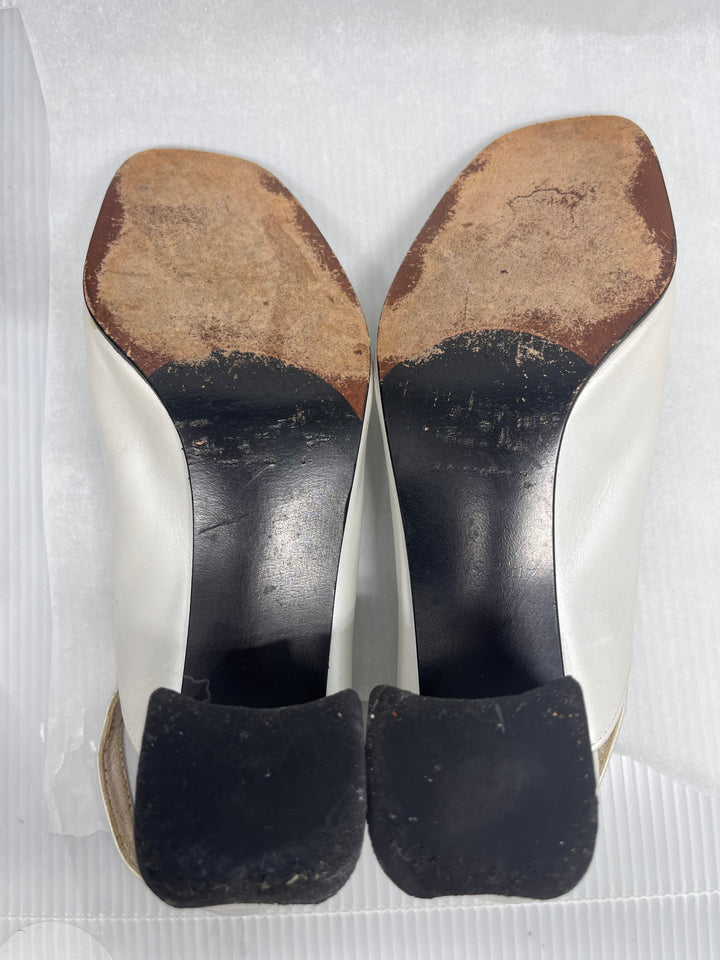 Stuart Weitzman Shimmery Cream Open Toe Slingback Heels Size 6