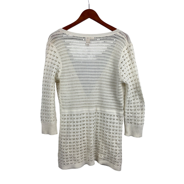 DKNY Jeans Womens Open Knit Cardigan Sweater S White Cotton Acrylic