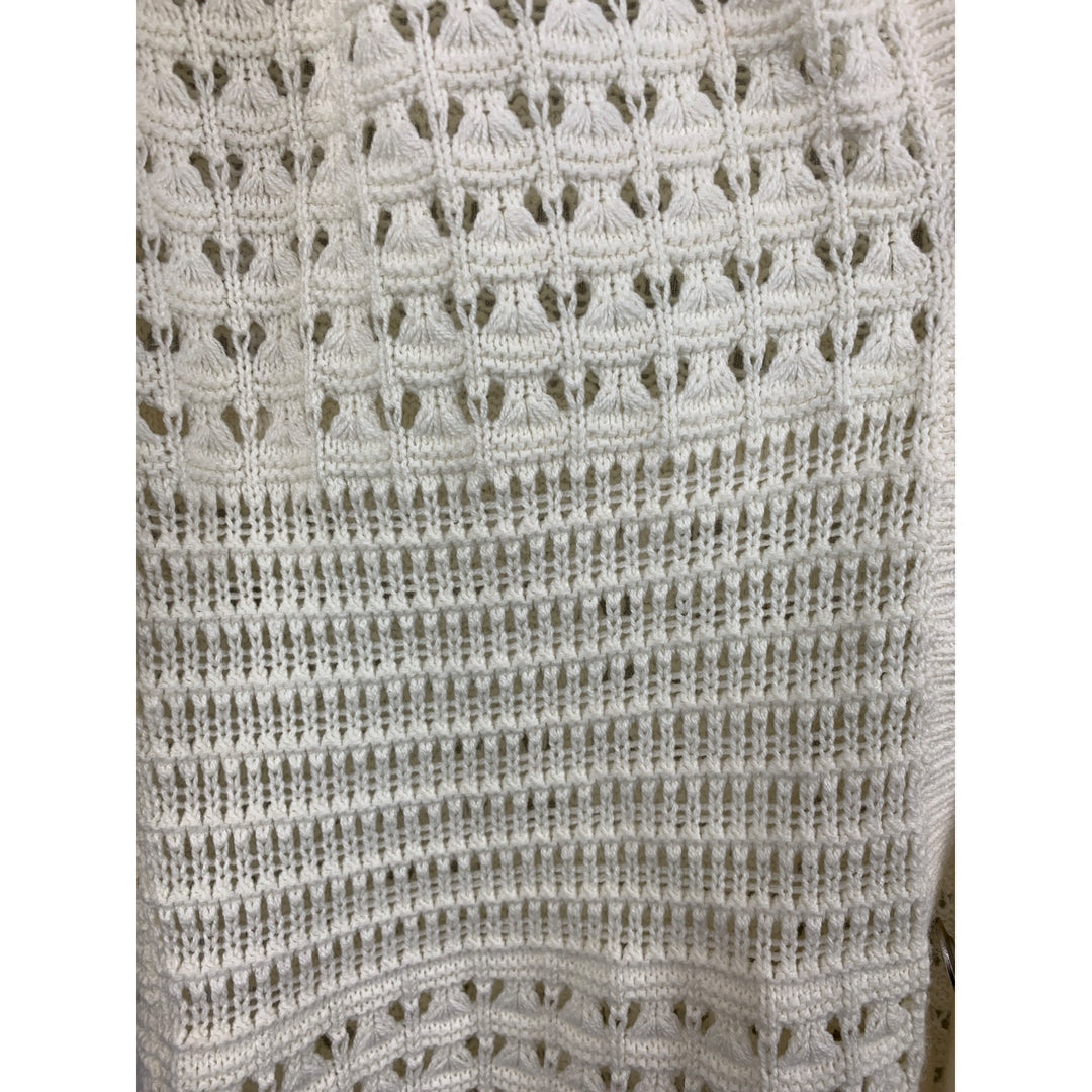 DKNY Jeans Womens Open Knit Cardigan Sweater S White Cotton Acrylic