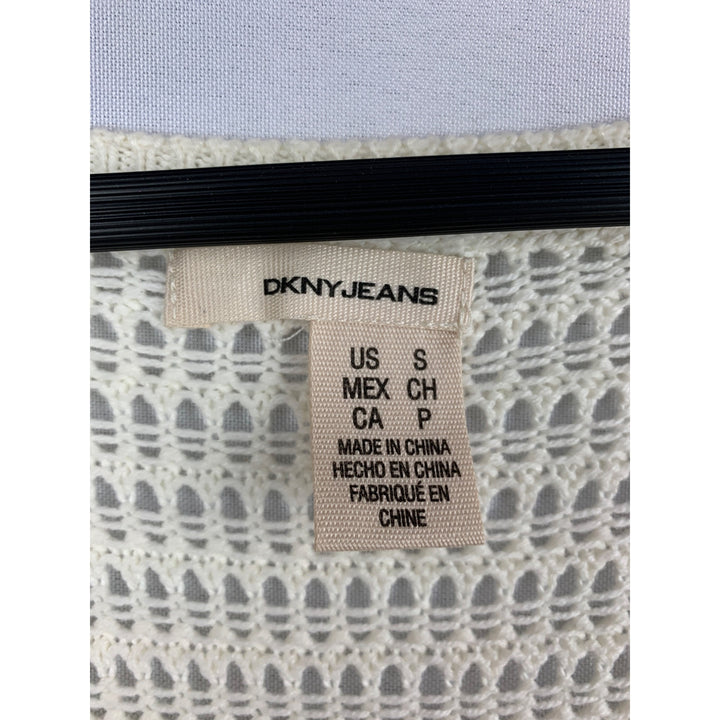 DKNY Jeans Womens Open Knit Cardigan Sweater S White Cotton Acrylic