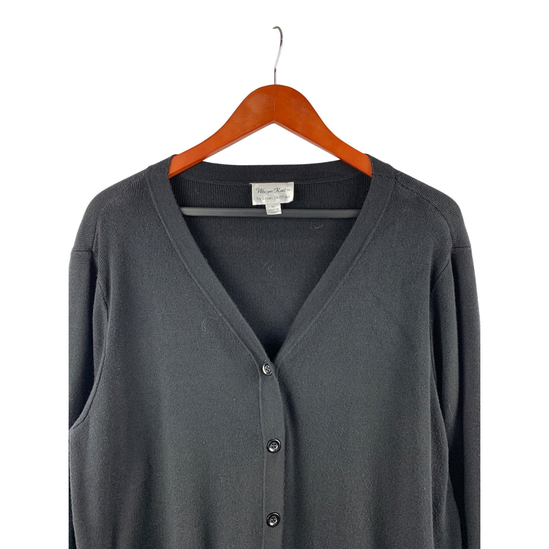 Whisper Knit By Louis DellOlio Black Cardigan Sweater XL Rayon/Nylon