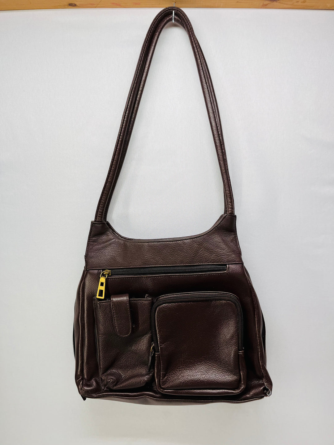 Cherokee Brown Leather Shoulder Bag Multi Pocket Organizer Purse Handbag