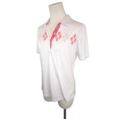 Alur Active Womens Polo Shirt Medium White & Red Argyle Pattern