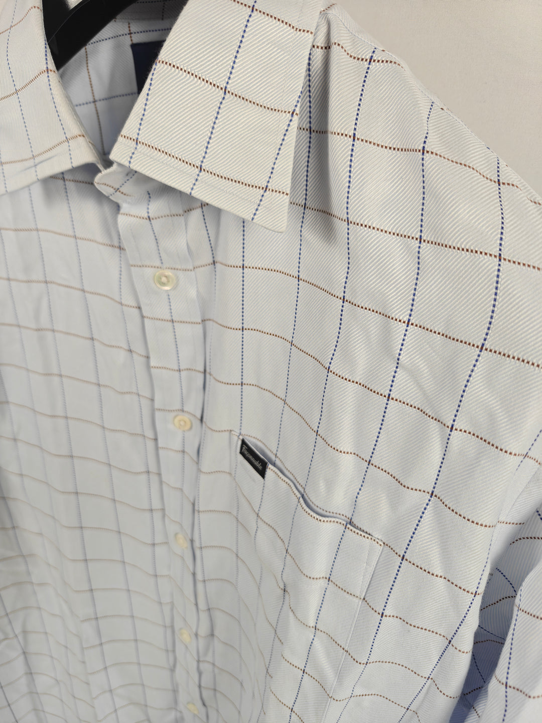 Mens Façonnable Button Down Shirt White Plaid Size L