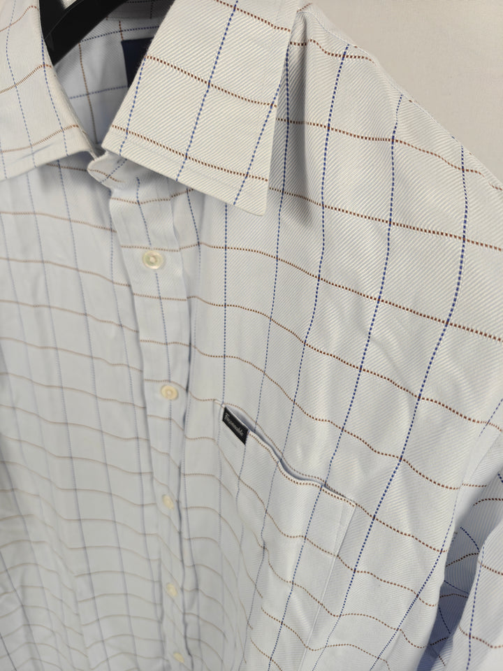 Mens Façonnable Button Down Shirt White Plaid Size L