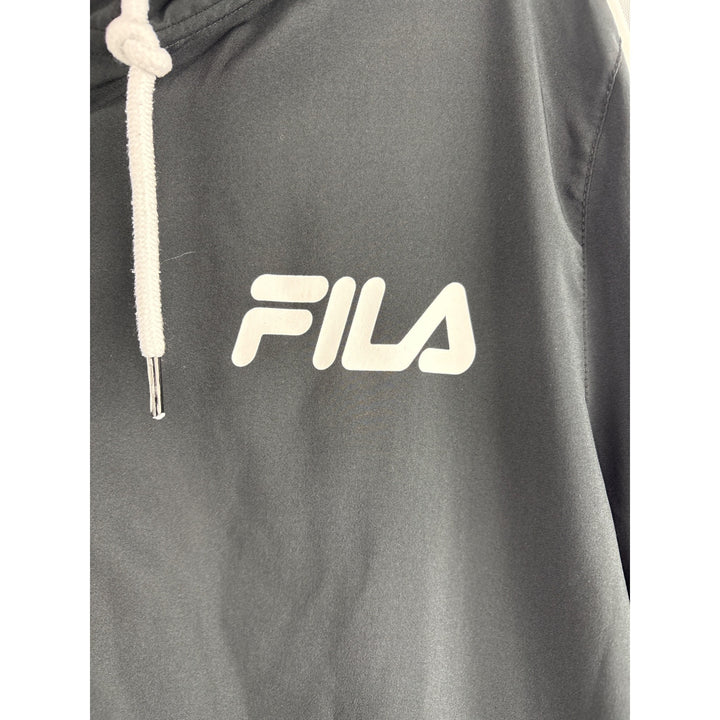 Fila Black Hooded Windbreaker Jacket Size L Made In China Polyester Unisex
