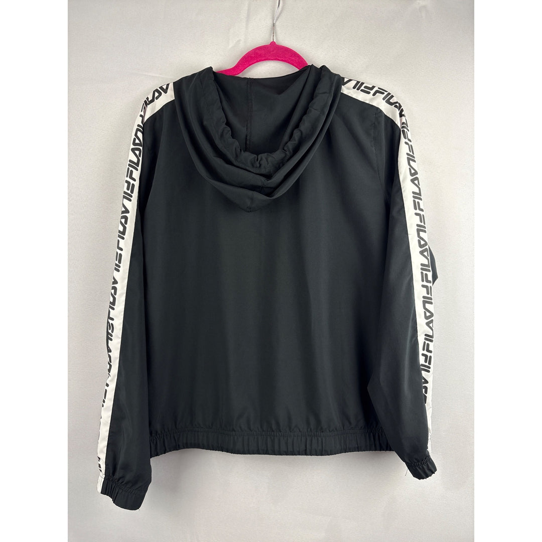 Fila Black Hooded Windbreaker Jacket Size L Made In China Polyester Unisex