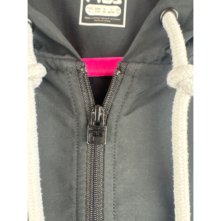 Fila Black Hooded Windbreaker Jacket Size L Made In China Polyester Unisex