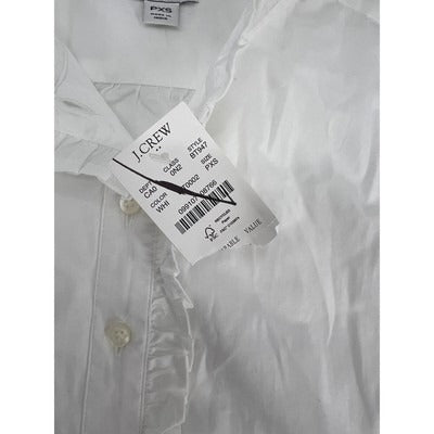 NWOT J Crew Women's Size XS Ruffle-placket Button Up Top Long Sleeves White