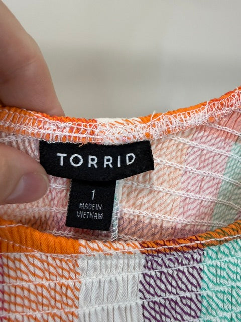 Torrid Stretch Challis Plaid Babydoll Tank Sz1 /1X / 14-16