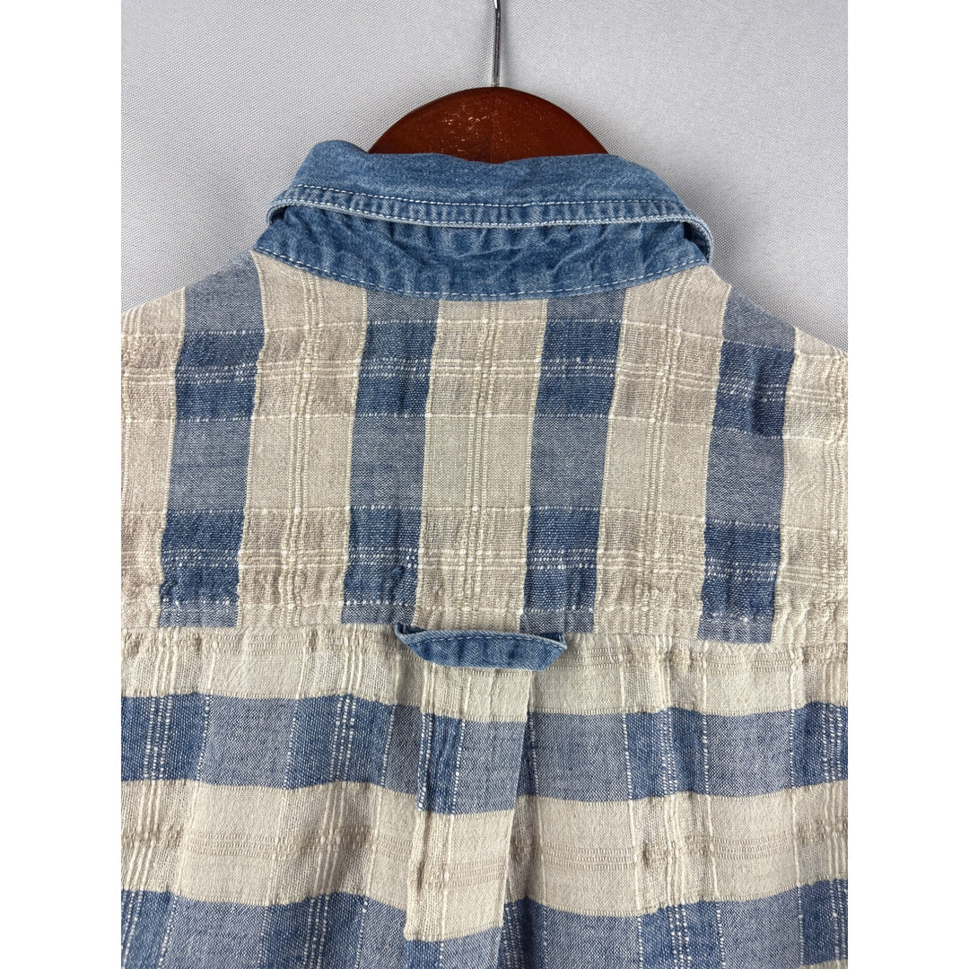 Purrfect By Krazi Kat Womens Medium Sleeveless Blue & White Plaid Button Down Top