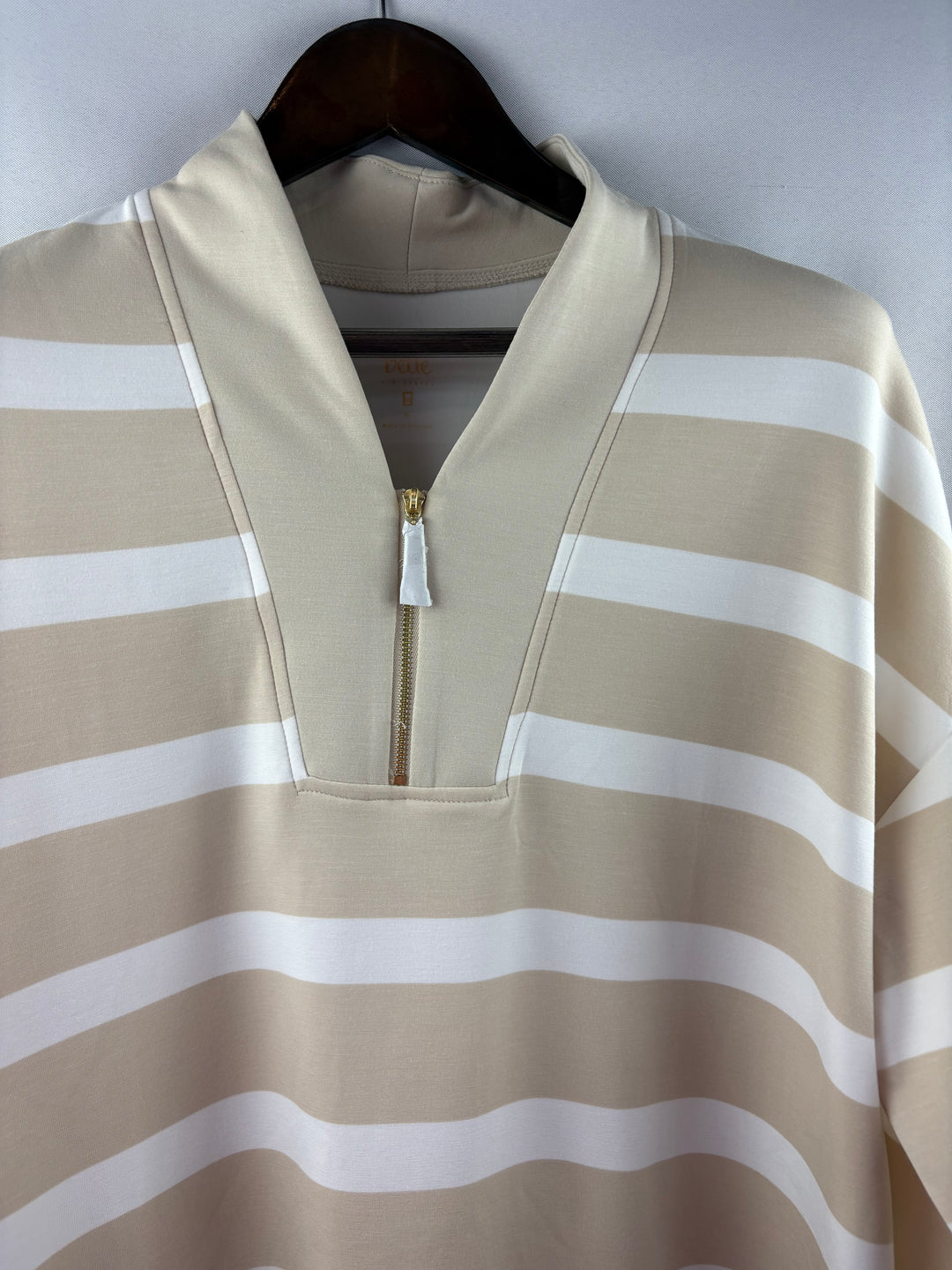 Women’s Belle by Kim Gravel XL Tan & White Striped Long Sleeve
