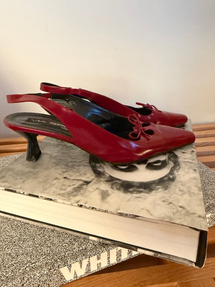 Vintage Via Spiga Red Leather Bow Slingback Heels Size 8