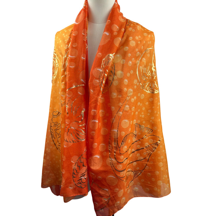 Art Of The Scarf Womens Silk Blend Orange & Red Oceanic Print Scarf
