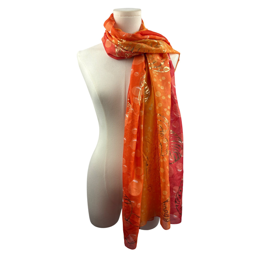 Art Of The Scarf Womens Silk Blend Orange & Red Oceanic Print Scarf