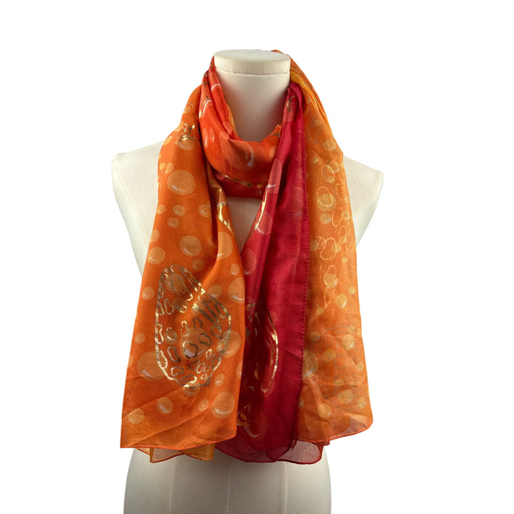 Art Of The Scarf Womens Silk Blend Orange & Red Oceanic Print Scarf