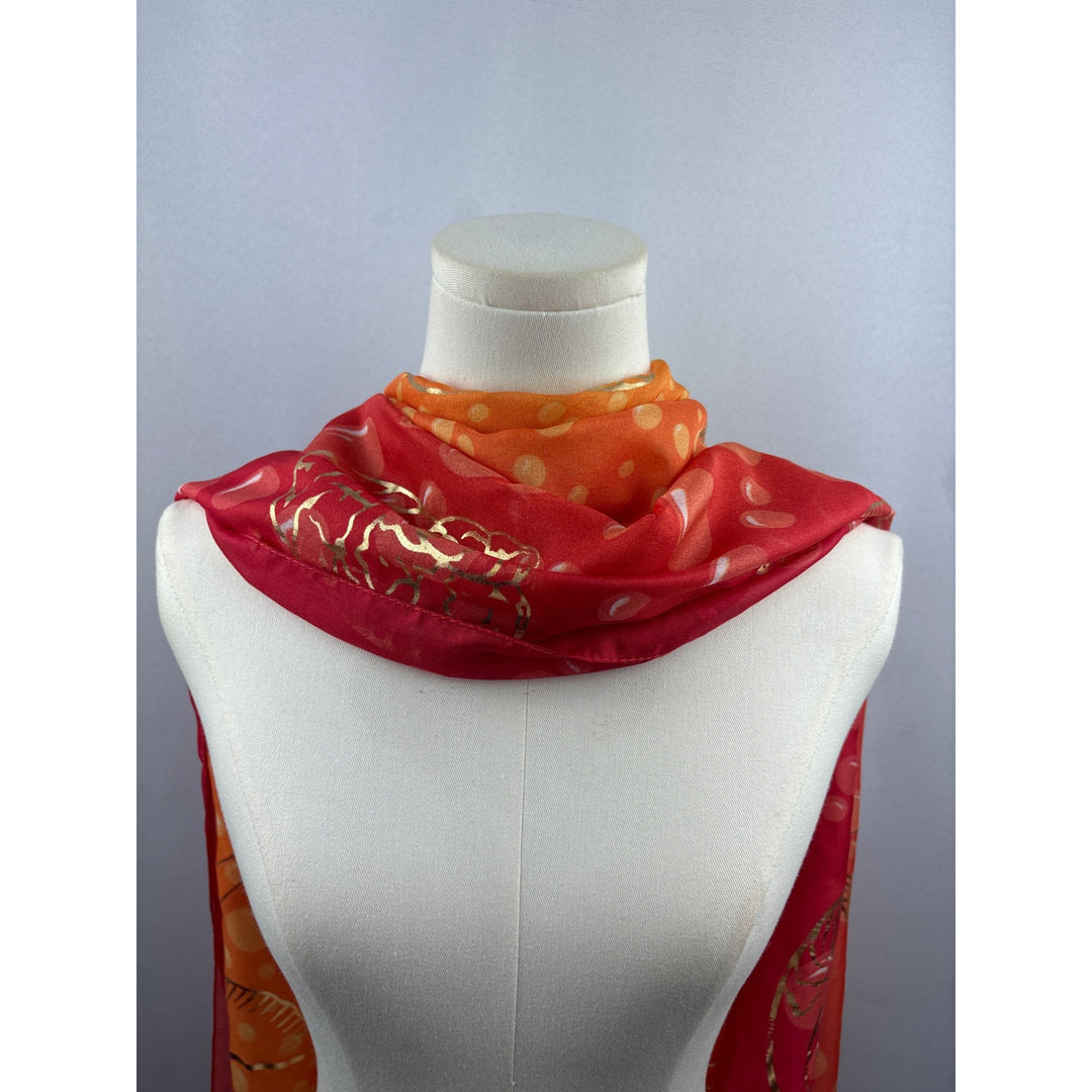 Art Of The Scarf Womens Silk Blend Orange & Red Oceanic Print Scarf