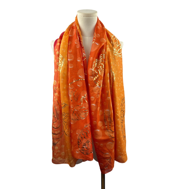 Art Of The Scarf Womens Silk Blend Orange & Red Oceanic Print Scarf