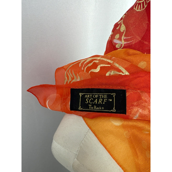Art Of The Scarf Womens Silk Blend Orange & Red Oceanic Print Scarf