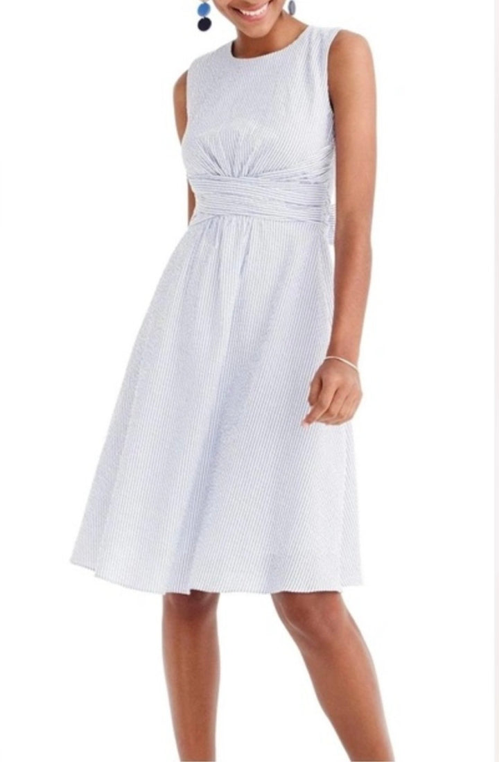J.Crew Tie‑Waist Seersucker Dress Sz14