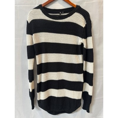 Poof Long Black and Cream Striped Sweater, Long Sleeve Size S