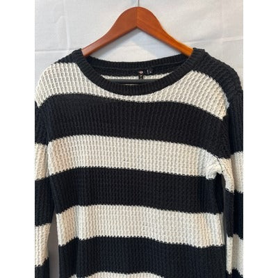 Poof Long Black and Cream Striped Sweater, Long Sleeve Size S