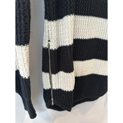 Poof Long Black and Cream Striped Sweater, Long Sleeve Size S