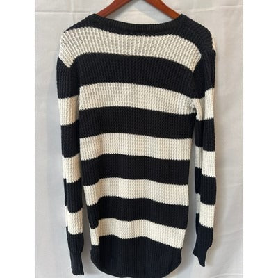 Poof Long Black and Cream Striped Sweater, Long Sleeve Size S