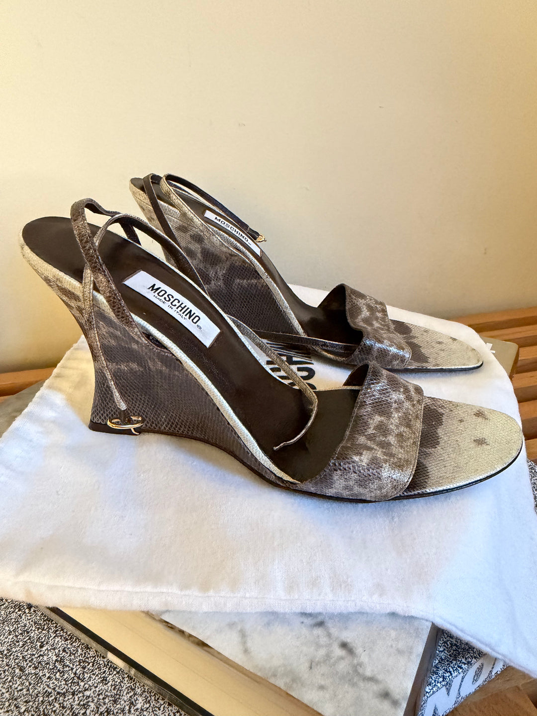 Vintage Moschino Snakeskin Wedge Sandals Made in Italy Size 39.5