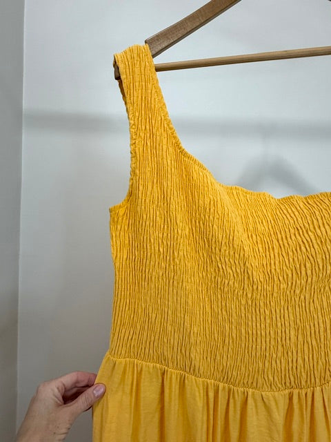 Nine West One‑Shoulder Yellow Smocked Maxi Dress SzL