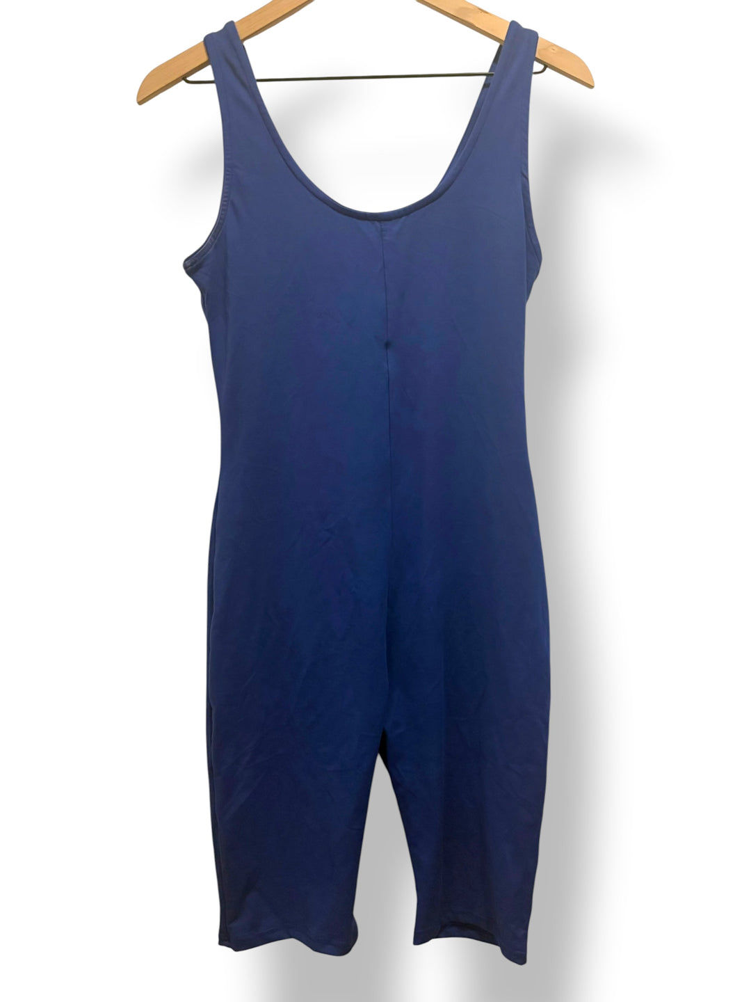 JNK Blue Stretchy Tank Unitard Biker Short Bodysuit Workout Romper Size Large