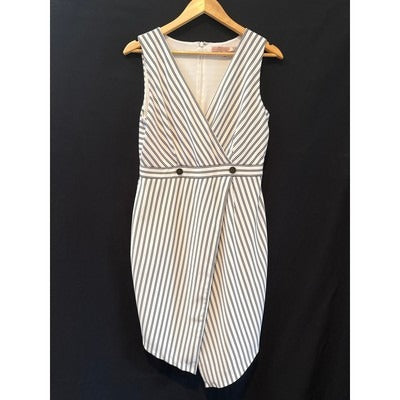 Women’s Hutch Mini Sheath Asymmetrical V-Neck Stripe Dress Black White Sz L