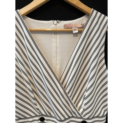 Women’s Hutch Mini Sheath Asymmetrical V-Neck Stripe Dress Black White Sz L