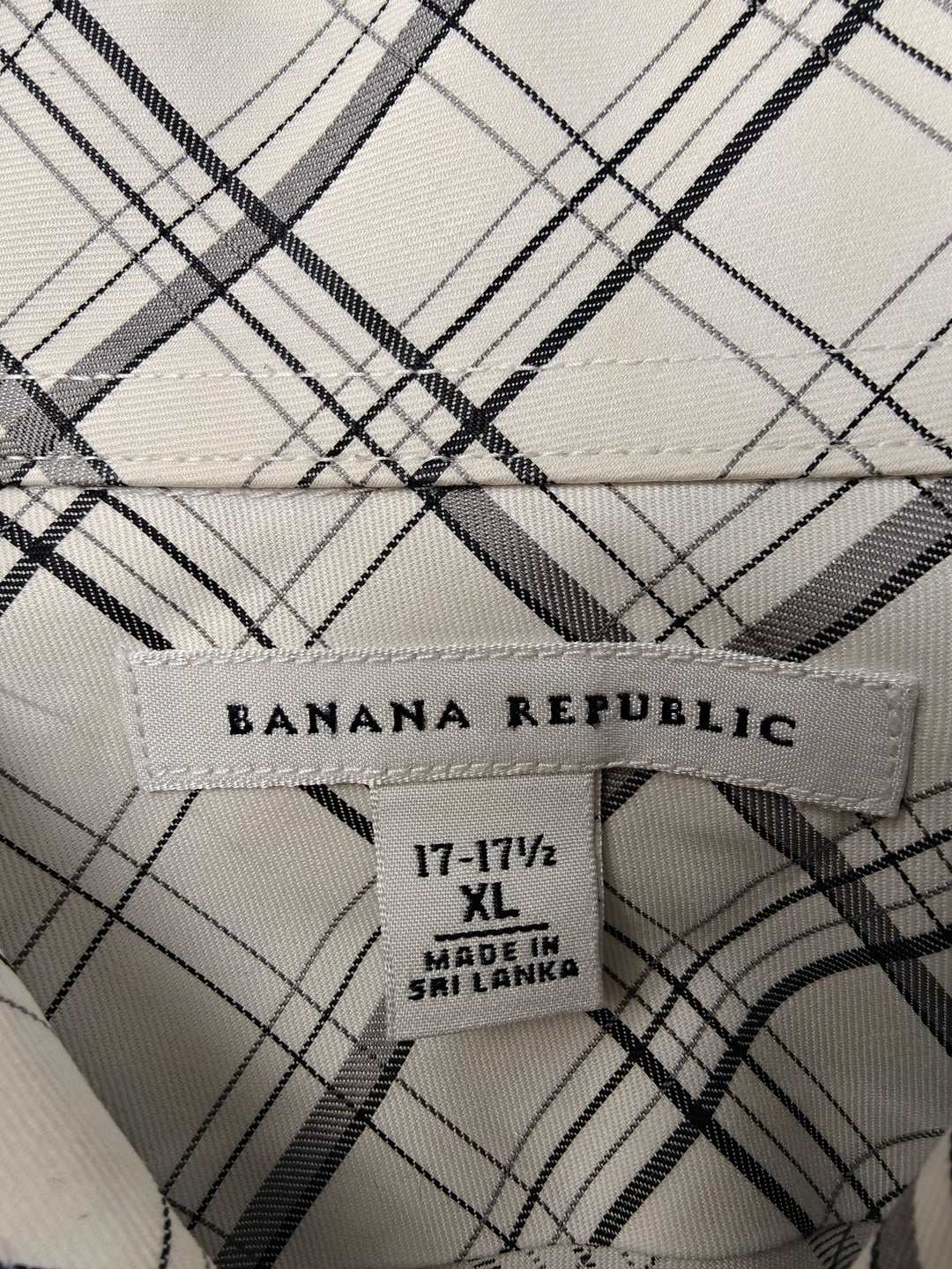 Men’s Banana Republic Dress Shirt White Gray Plaid XL 17-17 1/2